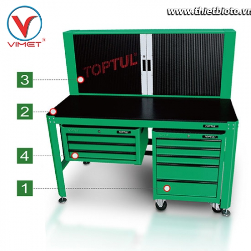 Bộ bàn nguội chuyên dùng có đồ nghề 157 chi tiết Toptul TAAA1607 TAAD1602 TCAB0501 GCAZ0005